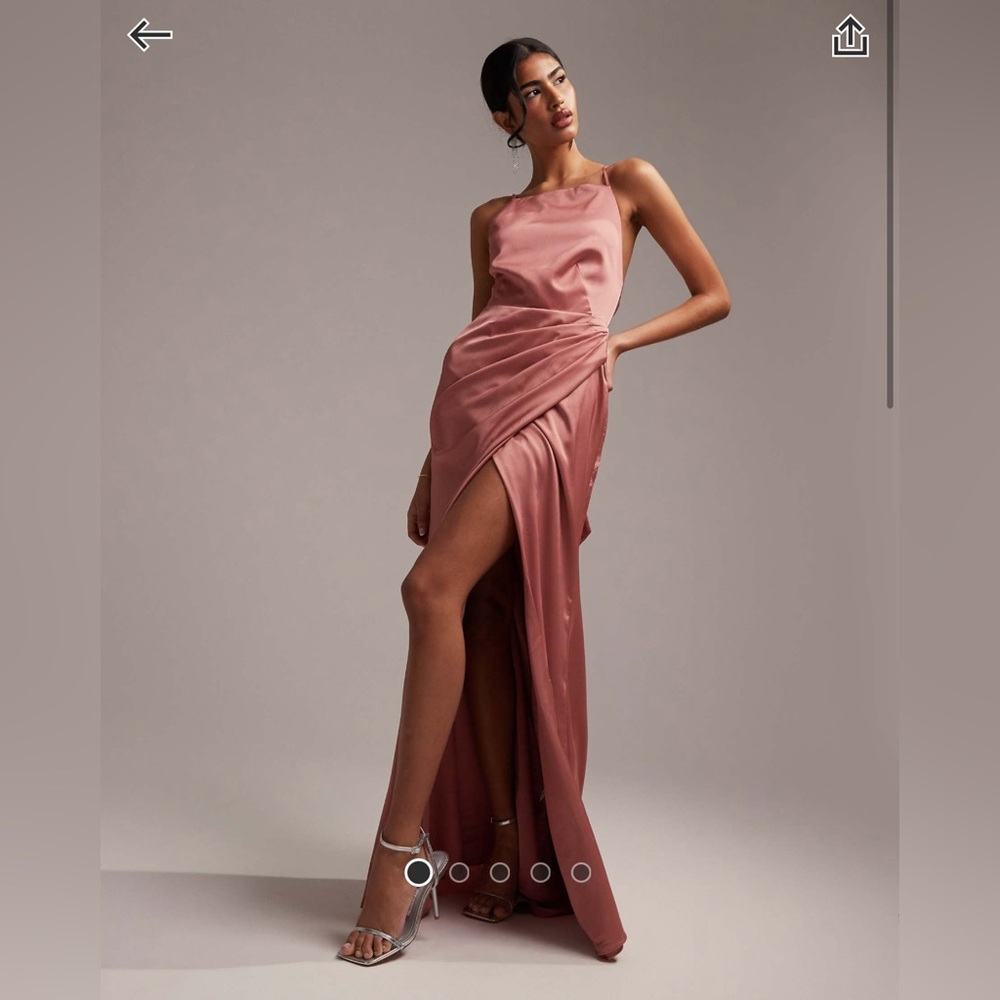 ASOS Design Bridesmaid Satin square neck maxi dress with side slit in dusty rose